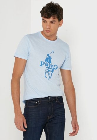 Modrá pánská trička Ralph Lauren s potiskem s výstřihem