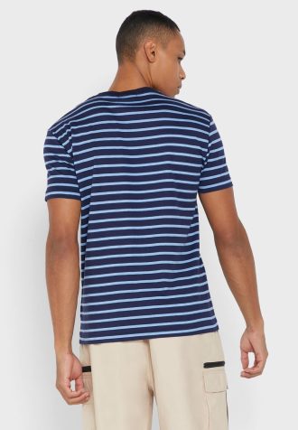 Modrá pánská trička Ralph Lauren s pruhovaným výstřihem