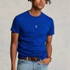 Modrá pánská trička Slim Fit Crewneck Ralph Lauren Custom
