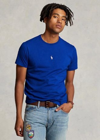 Modrá pánská trička Slim Fit Crewneck Ralph Lauren Custom