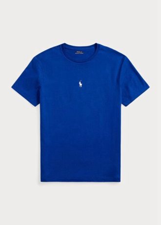Modrá pánská trička Slim Fit Crewneck Ralph Lauren Custom