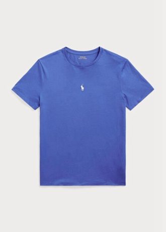 Modrá pánská trička Slim Fit Crewneck Ralph Lauren Custom