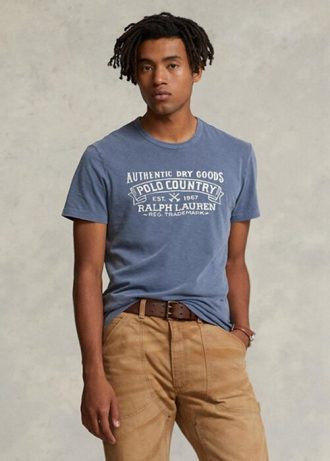 Modrá pánská trička Slim Fit Polo Country Ralph Lauren Custom