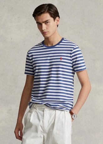Modrá pánská trička Slim Fit pruhovaná Jersey Ralph Lauren Custom