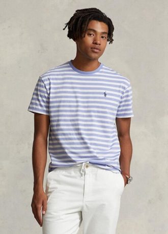 Modrá pánská trička Slim Fit pruhovaná Jersey Ralph Lauren Custom