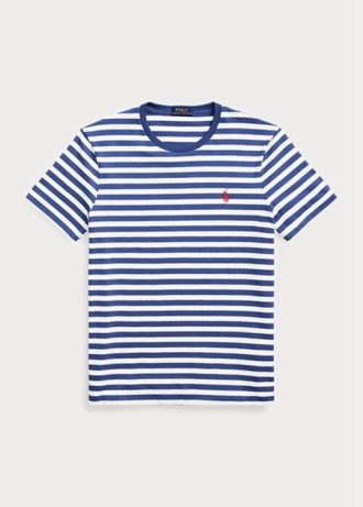 Modrá pánská trička Slim Fit pruhovaná Jersey Ralph Lauren Custom