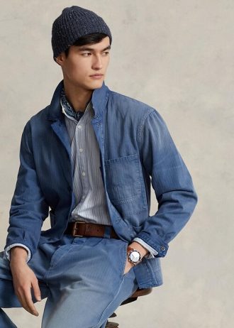 Modré pánské užitkové bundy Ralph Lauren Herringbone Twill