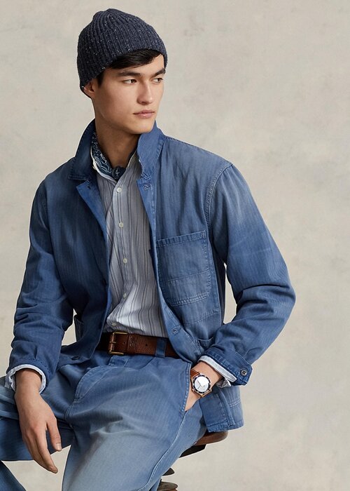 Modré pánské užitkové bundy Ralph Lauren Herringbone Twill Modré pánské užitkové bundy Ralph Lauren Herringbone Twill