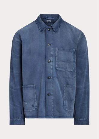 Modré pánské užitkové bundy Ralph Lauren Herringbone Twill