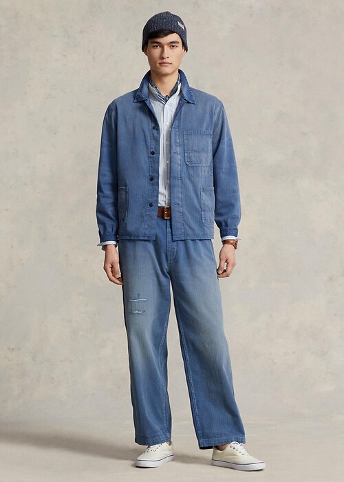 Modré pánské užitkové bundy Ralph Lauren Herringbone Twill Modré pánské užitkové bundy Ralph Lauren Herringbone Twill