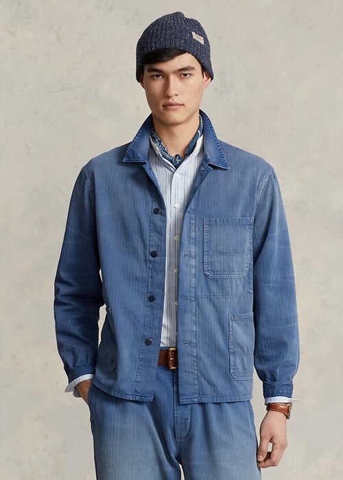 Modré pánské užitkové bundy Ralph Lauren Herringbone Twill Modré pánské užitkové bundy Ralph Lauren Herringbone Twill