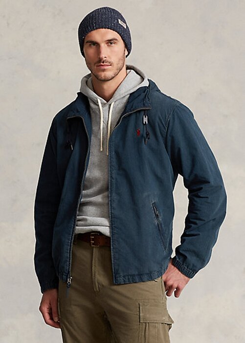 Navy pánské džínové bundy s kapucí Ralph Lauren Navy pánské džínové bundy s kapucí Ralph Lauren