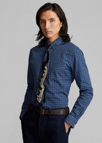 Navy pánské formální košile Ralph Lauren Slim Fit kostkované Dobby Navy pánské formální košile Ralph Lauren Slim Fit kostkované Dobby