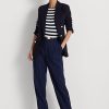 Námořnické / bílé dámské rovné kalhoty Ralph Lauren Pinstripe Twill