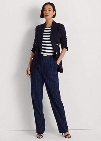 Námořnické / bílé dámské rovné kalhoty Ralph Lauren Pinstripe Twill