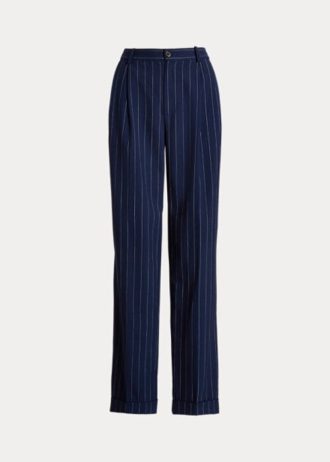 Námořnické / bílé dámské rovné kalhoty Ralph Lauren Pinstripe Twill