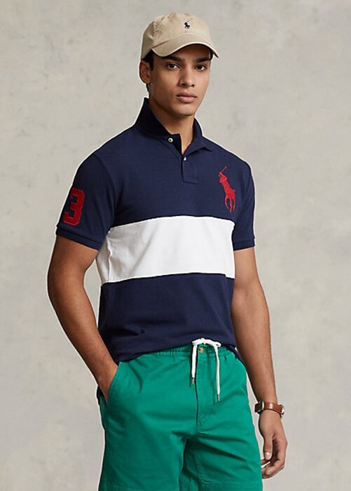 Námořnické / bílé pánské polokošile ze síťoviny Ralph Lauren Big Pony Námořnické / bílé pánské polokošile ze síťoviny Ralph Lauren Big Pony