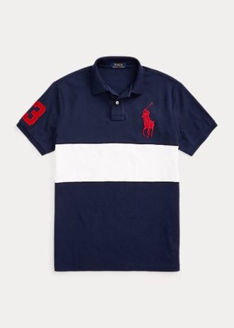Námořnické / bílé pánské polokošile ze síťoviny Ralph Lauren Big Pony Námořnické / bílé pánské polokošile ze síťoviny Ralph Lauren Big Pony
