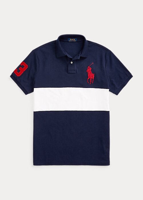 Námořnické / bílé pánské polokošile ze síťoviny Ralph Lauren Big Pony Námořnické / bílé pánské polokošile ze síťoviny Ralph Lauren Big Pony