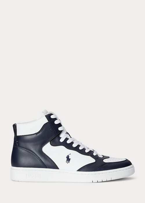 Námořnické / bílé pánské vysoké kožené tenisky Ralph Lauren Court Námořnické / bílé pánské vysoké kožené tenisky Ralph Lauren Court