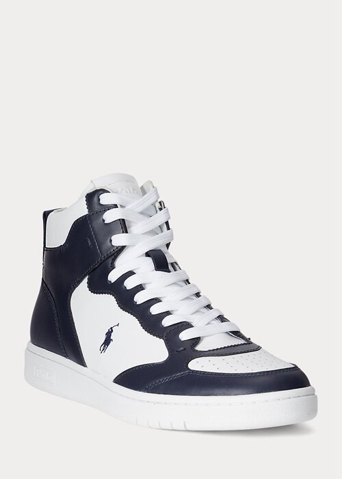 Námořnické / bílé pánské vysoké kožené tenisky Ralph Lauren Court Námořnické / bílé pánské vysoké kožené tenisky Ralph Lauren Court