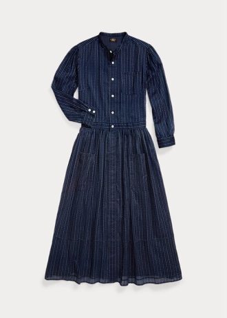 Námořnické dámské šaty Ralph Lauren Indigo bavlněné voiledress