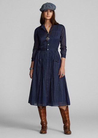 Námořnické dámské šaty Ralph Lauren Indigo bavlněné voiledress