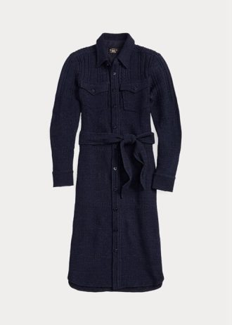 Námořnické dámské šaty Ralph Lauren vlna-bavlna s páskem