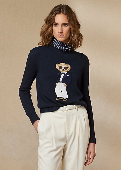 Námořnické dámské bavlněné svetry Tuxedo Bear Ralph Lauren Námořnické dámské bavlněné svetry Tuxedo Bear Ralph Lauren
