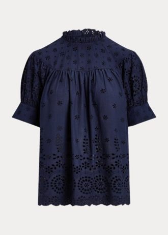 Námořnické dámské bavlněné topy Ralph Lauren s vyšívaným očkem