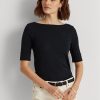Námořnické dámské bavlněné topy s lodním výstřihem Ralph Lauren