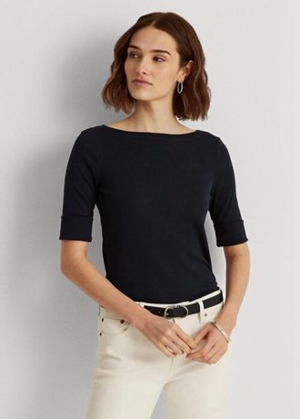 Námořnické dámské bavlněné topy s lodním výstřihem Ralph Lauren