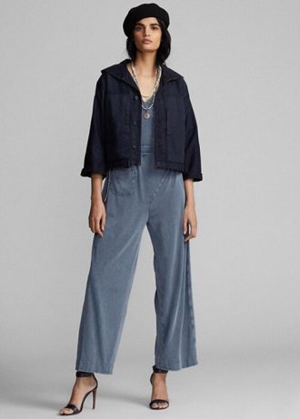 Námořnické dámské bundy Ralph Lauren Cropped Indigo Bavlna-lněná