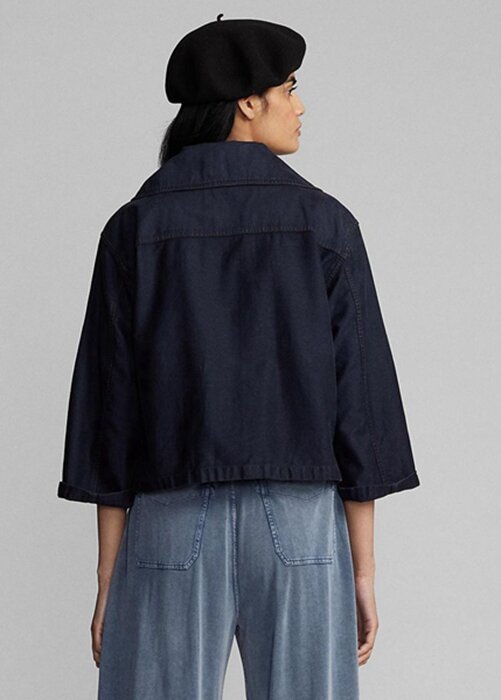 Námořnické dámské bundy Ralph Lauren Cropped Indigo Bavlna-lněná Námořnické dámské bundy Ralph Lauren Cropped Indigo Bavlna-lněná