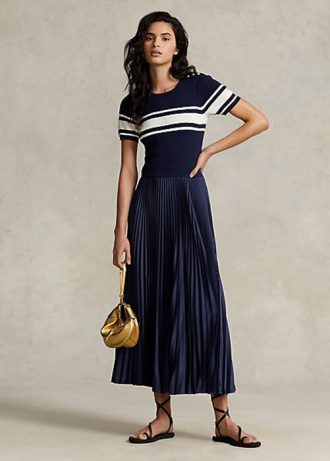 Námořnické dámské hybridní plisované šaty Ralph Lauren