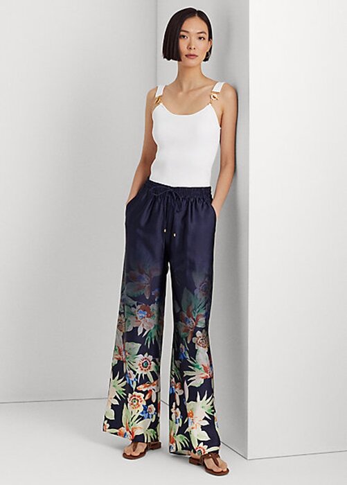Námořnické dámské široké kalhoty Ralph Lauren Floral Charmeuse Námořnické dámské široké kalhoty Ralph Lauren Floral Charmeuse