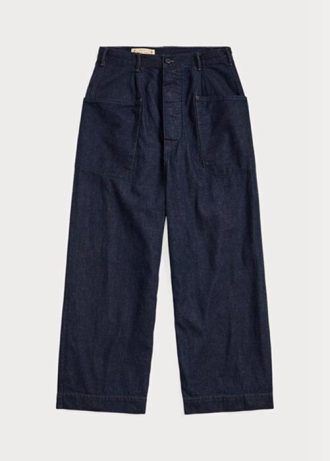 Námořnické dámské kalhoty Ralph Lauren Bavlněné plátěné džínové kalhoty se širokými nohavicemi