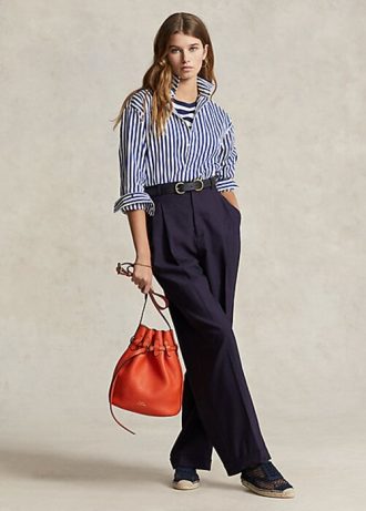 Námořnické dámské kalhoty Ralph Lauren s rovnými nohama z vlněné směsi