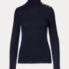 Námořnické dámské kašmírové rolákové svetry Ralph Lauren s knoflíky Námořnické dámské kašmírové rolákové svetry Ralph Lauren s knoflíky