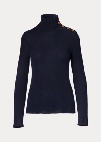 Námořnické dámské kašmírové rolákové svetry Ralph Lauren s knoflíky Námořnické dámské kašmírové rolákové svetry Ralph Lauren s knoflíky