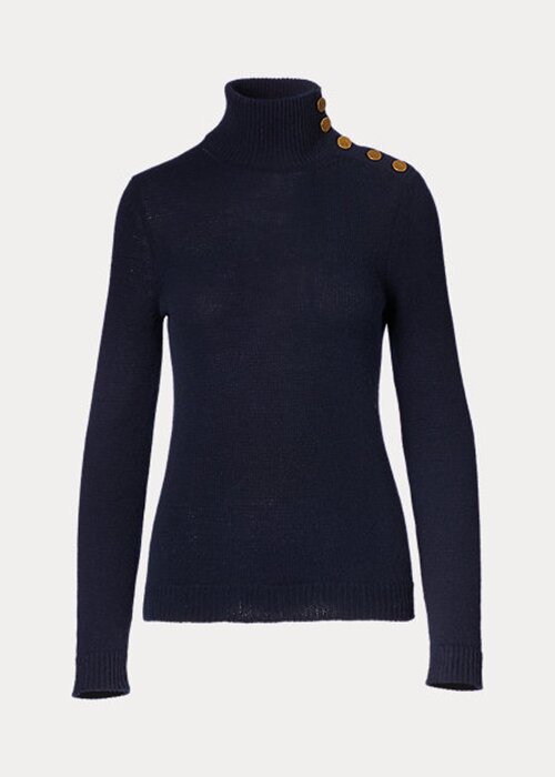 Námořnické dámské kašmírové rolákové svetry Ralph Lauren s knoflíky Námořnické dámské kašmírové rolákové svetry Ralph Lauren s knoflíky
