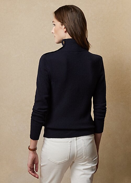 Námořnické dámské kašmírové rolákové svetry Ralph Lauren s knoflíky Námořnické dámské kašmírové rolákové svetry Ralph Lauren s knoflíky