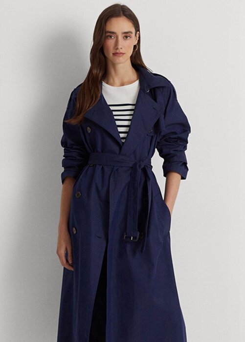 Námořnické dámské keprové kabáty Ralph Lauren ze směsi bavlny Námořnické dámské keprové kabáty Ralph Lauren ze směsi bavlny