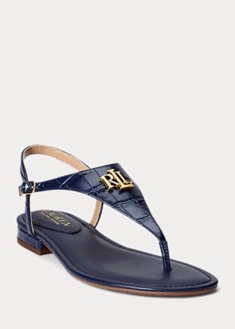 Námořnické dámské kožené sandály Ralph Lauren Ellington s reliéfem Námořnické dámské kožené sandály Ralph Lauren Ellington s reliéfem