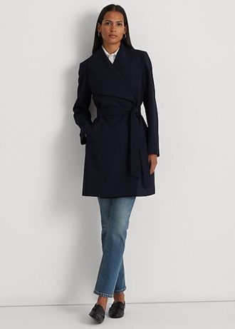 Námořnické dámské krepové zavinovací kabáty Ralph Lauren Námořnické dámské krepové zavinovací kabáty Ralph Lauren