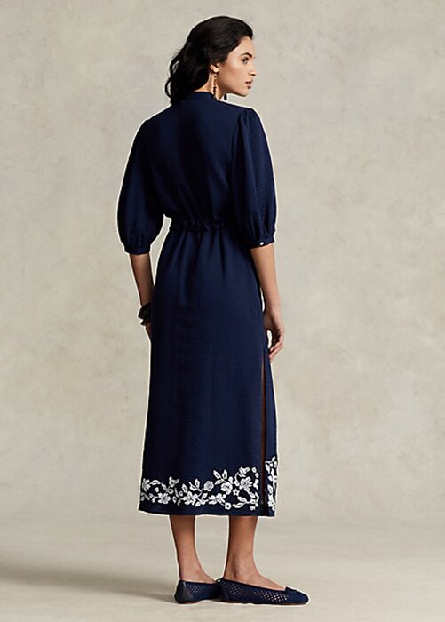 Námořnické dámské maxidress šaty Ralph Lauren s květinovou výšivkou Námořnické dámské maxidress šaty Ralph Lauren s květinovou výšivkou