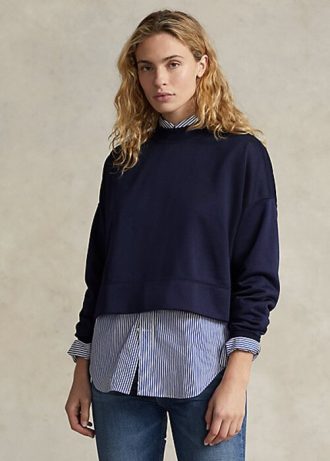 Námořnické dámské mikiny Ralph Lauren Boxy Suede-Patch French Terry