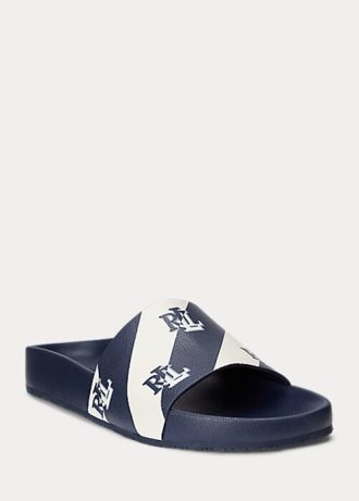 Námořnické dámské pantofle z umělé kůže Ralph Lauren Audrina Logo