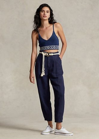 Námořnické dámské plisované keprové kalhoty ze směsi lnu Ralph Lauren