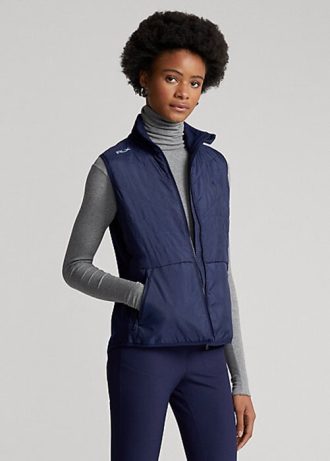 Námořnická dámská prošívaná přední hybridní vesta na zip Ralph Lauren